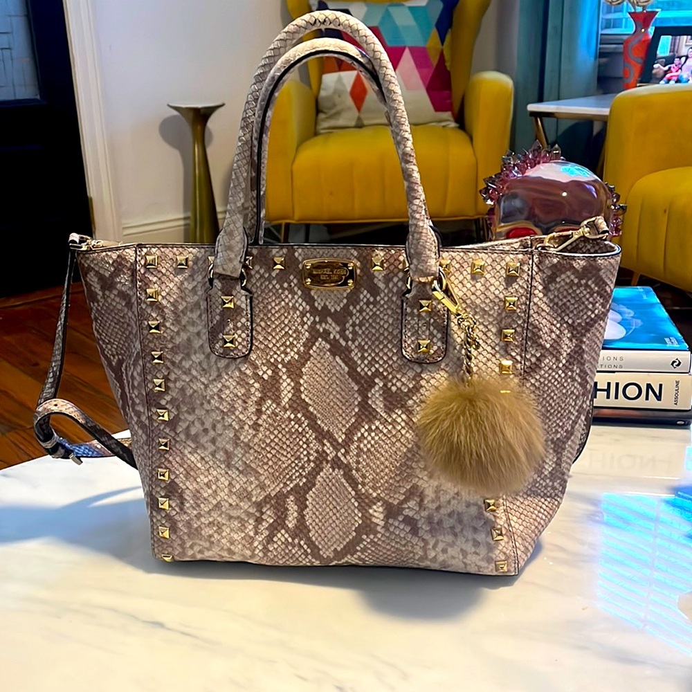 Michael by Michael Kors Dark Sand Saffiano Studded Tote